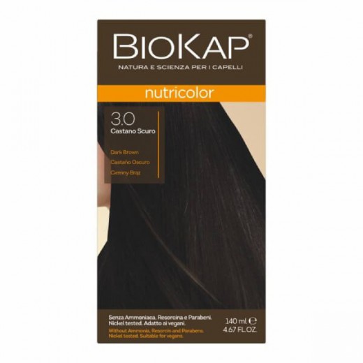 Biokap Nutricolor  farba koloryzująca do włosów, 3.0 ciemny brąz