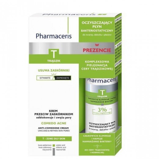 PHARMACERIS T Zestaw Krem COMEDO ACNE Krem przeciw zaskórnikom 40ml + Płyn bakteriostatyczny 80ml