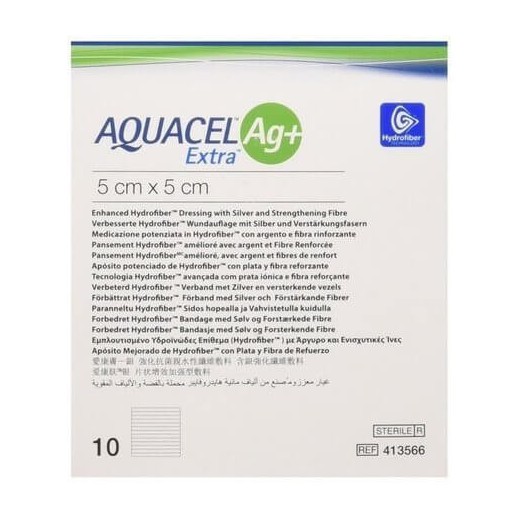 Aquacel Ag+ Extra, opatrunek Hydrofiber z dodatkiem srebra i włókien wzmacniających, 5 cm x 5 cm, 1 sztuka
