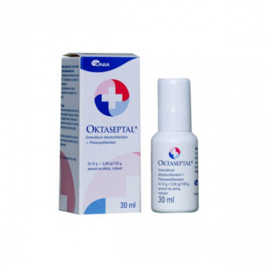 Oktaseptal (0,1 g + 2 g)/ 100 g, aerozol na skórę, roztwór, 30 ml