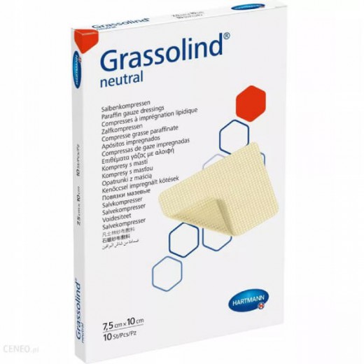 Grassolind Neutral, opatrunek z maścią, jałowy, 5 cm x 5 cm, 10 sztuk
