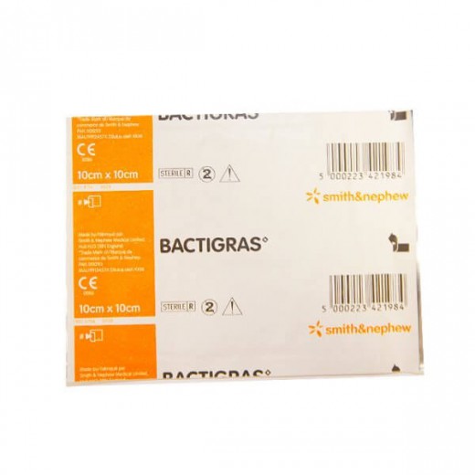 Bactigras, opatrunek parafinowy z octanem chlorheksydyny, jałowy, 10 cm x 10 cm, 10 sztuk