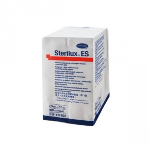 Sterilux ES, kompresy jałowe z gazy, 17-nitkowe, 8-warstwowe, 7,5 cm x 7,5 cm, 1 sztuka