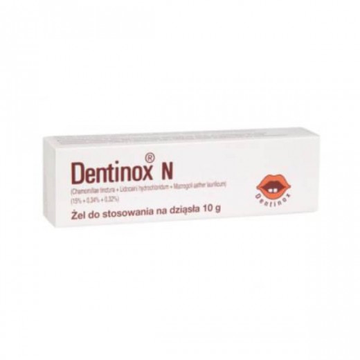 Dentinox N (150 mg + 3,4 mg + 3,2 mg)/ g, żel na dziąsła, 10 g (import równoległy Delfarma)