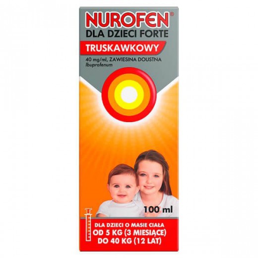 Nurofen dla dzieci Forte truskawkowy 40 mg/ ml, zawiesina doustna, 100 ml (import równoległy Delpharma)