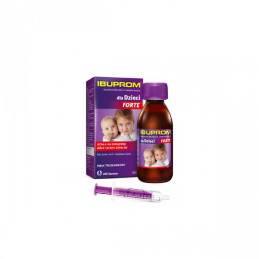 Ibuprom dla Dzieci Forte 200 mg/ 5 ml, zawiesina doustna, od 3 miesiąca życia, smak truskawkowy, 150 ml