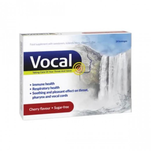 Vocal wiśnia, pastylki do ssania, miękkie, 24 sztuki