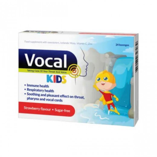 Vocal Kids truskawka, pastylki do ssania, miękkie, 24 sztuk
