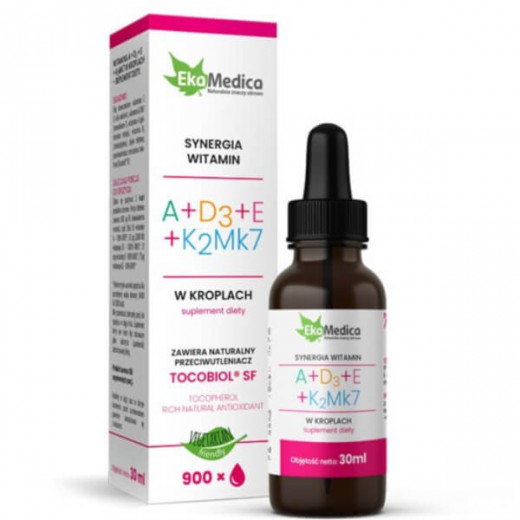EkaMedica Synergia witamin A + D3 + E + K2MK7, krople, 30 ml