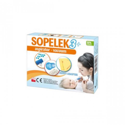 Sopelek 3+ aspirator - vacuum, zestaw do usuwania wydzieliny z nosa, aspirator+adapter+10 filtrów+2 podkłady