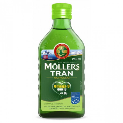 Moller's Tran Norweski, powyżej 3 lat, aromat jabłkowy, 250 ml