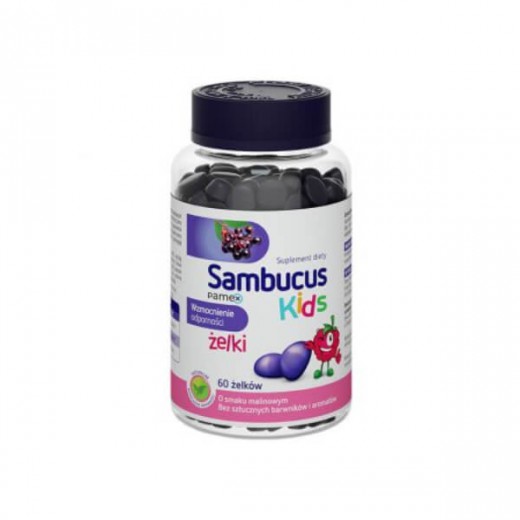 Sambucus Kids Żelki, smak malinowy, 60 sztuk