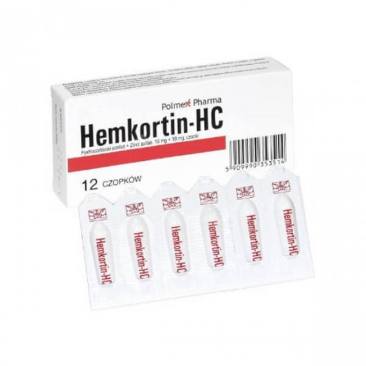 Hemkortin-HC 10 mg + 10 mg, czopki doodbytnicze, 12 sztuk