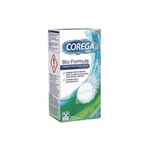 Corega Tabs Bio Formula, tabletki do czyszczenia protez zębowych, 136 tabletek (import równoległy Pharmavitae)