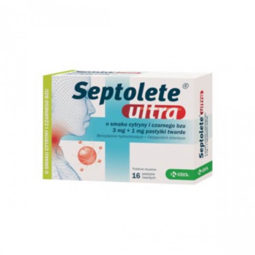 Septolete Ultra o smaku cytryny i czarnego bzu 3 mg + 1 mg, 16 pastylek twardych