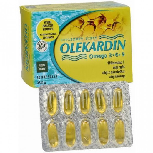 Olekardin, Kwasy Omega 3 6 9 witamina E, 30 kapsułek
