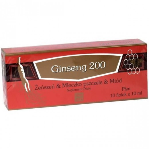 Ginseng 200, Żeń-Szeń, mleczko pszczele i miód, 10 fiolek po 10 ml