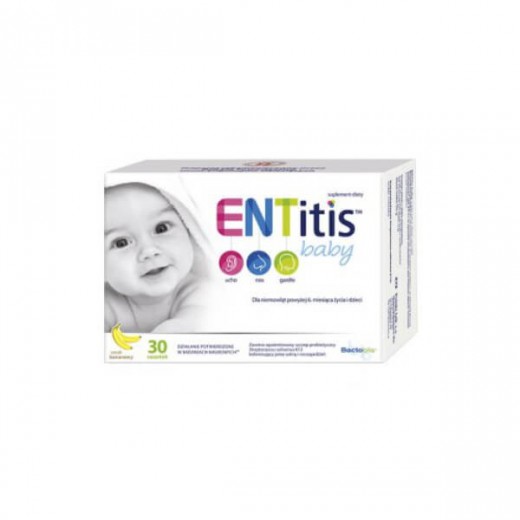 ENTitis Baby, dla niemowląt powyżej 6 miesiąca i dzieci, smak bananowy 30 saszetek