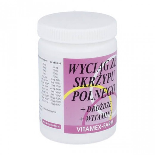 Wyciąg ze skrzypu polnego + drożdze + witaminy, 100 tabletek
