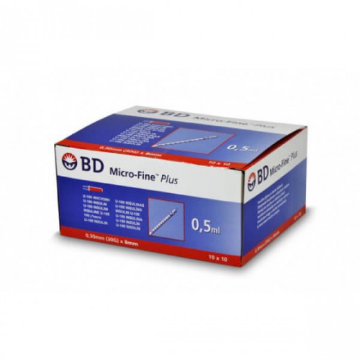 Strzykawki do insuliny 0,5ml U-100 0,30mm (30G) x 8mm 100 sztuk