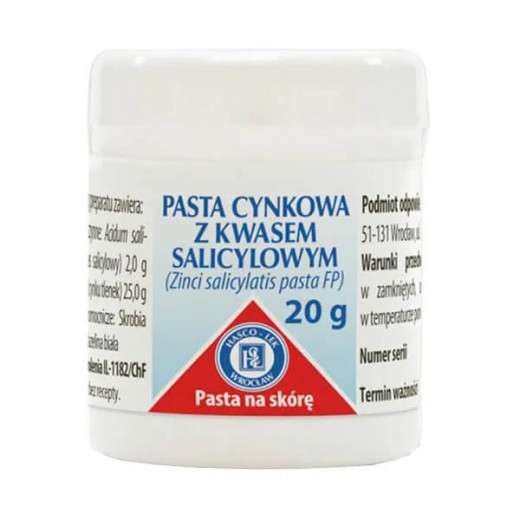 Pasta cynkowa z kwasem salicylowym (2 g + 25 g)/ 100 g, pasta na skórę, 20 g