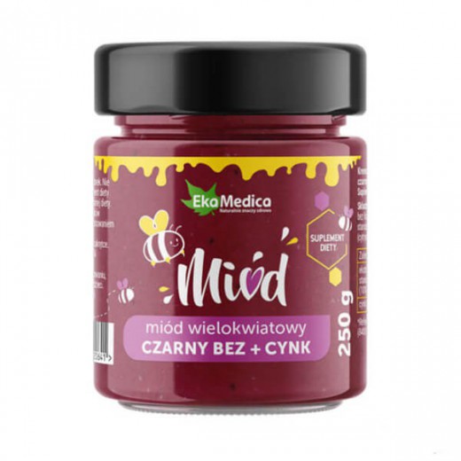 Miód wielokwiatowy czarny bez + cynk, EkaMedica, 250g