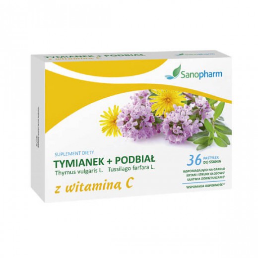 Tymianek + Podbiał z Witaminą C, 12 pastylek do ssania