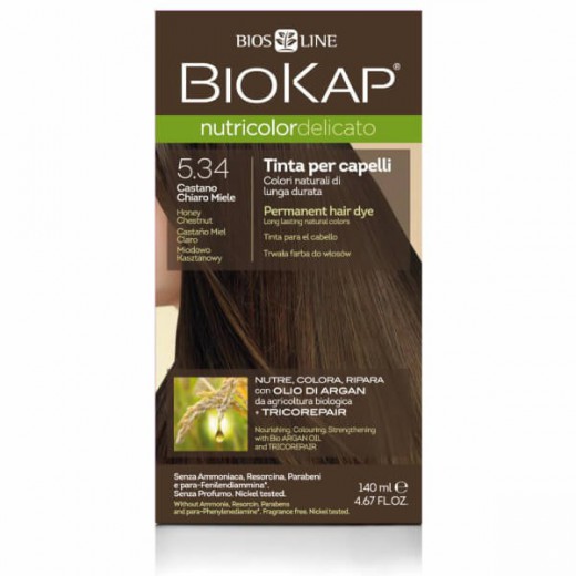 Biokap Nutricolor Delicato, farba koloryzująca do włosów, 5.34 miodowo-kasztanowy, 140 ml