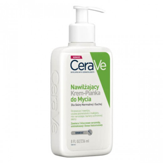CeraVe, nawilżający krem-pianka do mycia twarzy, skóra normalna i sucha, 236 ml