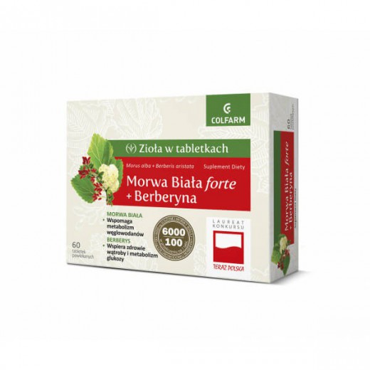 Zioła w tabletkach, Morwa Biała Forte + Berberyna, 60 tabletek powlekanych