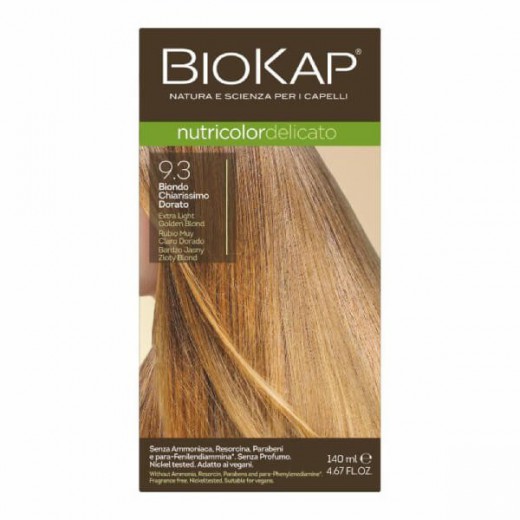 Biokap Nutricolor Delicato, farba koloryzująca do włosów, 9.3 bardzo jasny złoty blond, 140 ml