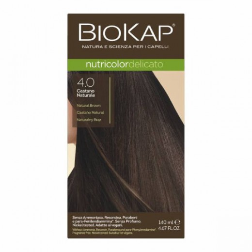 Biokap Nutricolor Delicato, farba koloryzująca do włosów, 4.0 naturalny brąz, 140 ml