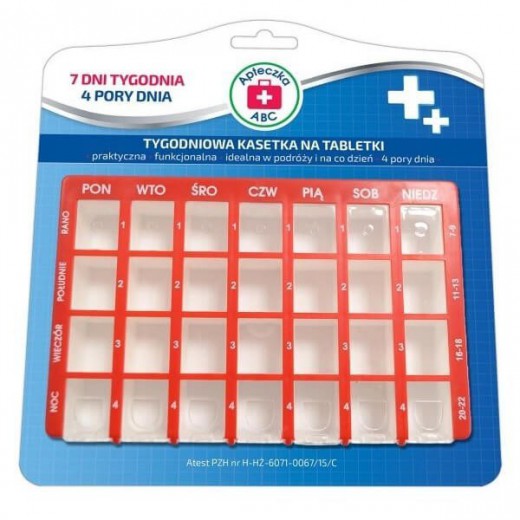 Tygodniowa kasetka na tabletki, 4 pory dnia, Apteczka ABC, 1 sztuka