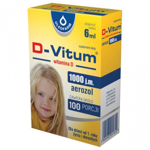D-Vitum 1000 j.m., witamina D dla dzieci po 1 roku, aerozol, 6 ml