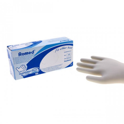 Romed Rękawice diagnostyczne, niejałowe, lateksowe, pudrowe, rozmiar M, 100 sztuk