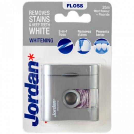Jordan Whitening, nić dentystyczna z fluorem, ksylitolem i węglem aktywnym, miętowa, 25 m