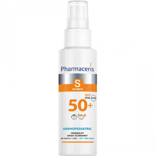 Pharmaceris S Dermopediatric, mineralny spray ochronny dla dzieci, do twarzy i ciała, wodoodporny, SPF 50+, 100 ml