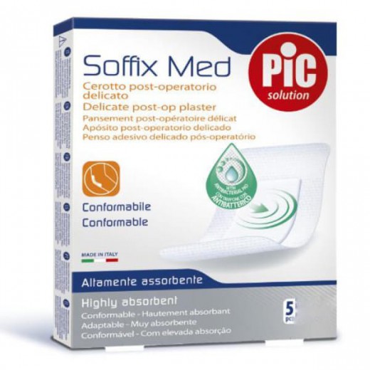 Pic Solution Soffix-Med, plaster pooperacyjny, antybakteryjny,medium, 5 cm x 7 cm, 5 sztuk