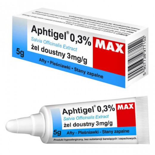 Aphtigel Max 0,3%, żel doustny 3 mg/g , afty, pleśniawki, stany zapalne, 5 g