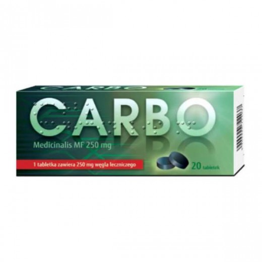Carbo medicinalis MF 250 mg, 20 tabletek