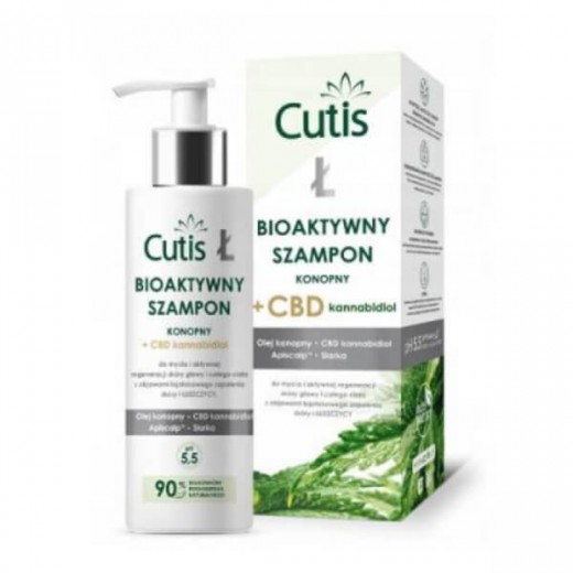 Cutis Ł, bioaktywny szampon konopny + CBD, łuszczyca, łojotokowe zapalenie skóry, 200 ml