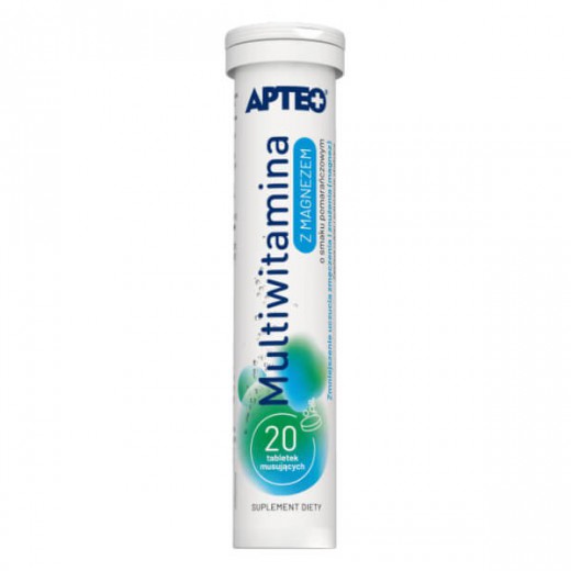 Multiwitamina z magnezem o smaku pomarańczowym APTEO, 20 tabletek musujących