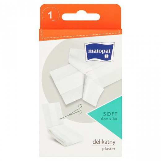 Matopat Soft, plaster z opatrunkiem, do cięcia, włókninowy, 6 cm x 1 m, 1 sztuka