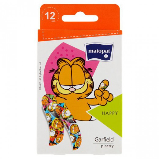Matopat Happy, plastry dla dzieci z opatrunkiem, Garfielfd, 12 sztuk