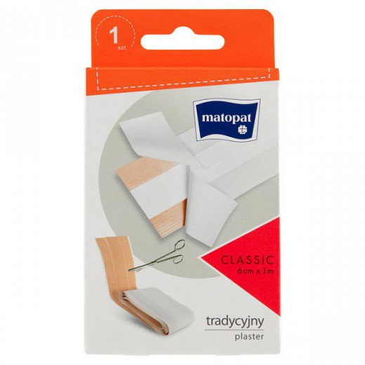 Matopat Classic, plaster z opatrunkiem do cięcia, tkaninowy, 6 cm x 1 m, 1 sztuka