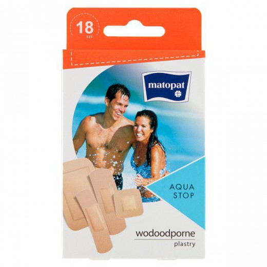 Matopat Aqua Stop, plastry z opatrunkiem, wodoodporne, 18 sztuk