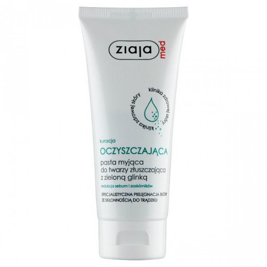 Ziaja Med Kuracja antybakteryjna, pasta myjąca do twarzy, złuszczająca, z zieloną glinką, 75 ml