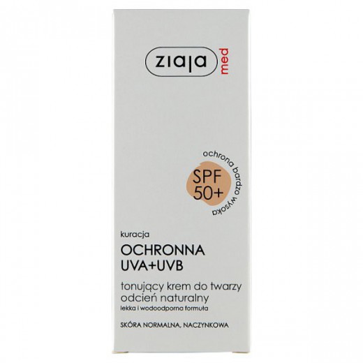 Ziaja Med Kuracja ochronna SPF50 +, krem tonujący, naturalny, skóra normalna, naczynkowa, 50 ml