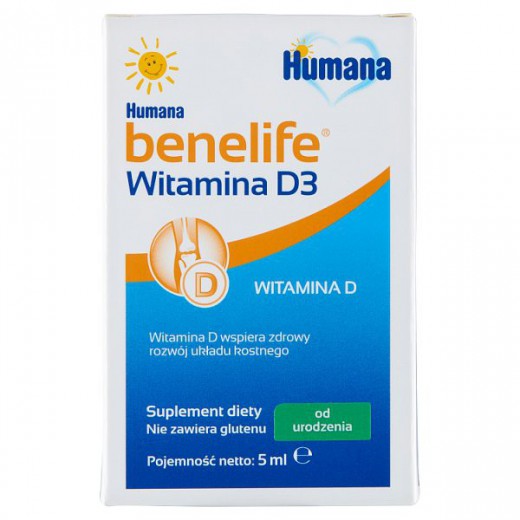 Humana benelife Witamina D3, krople dla dzieci od urodzenia, 5 ml