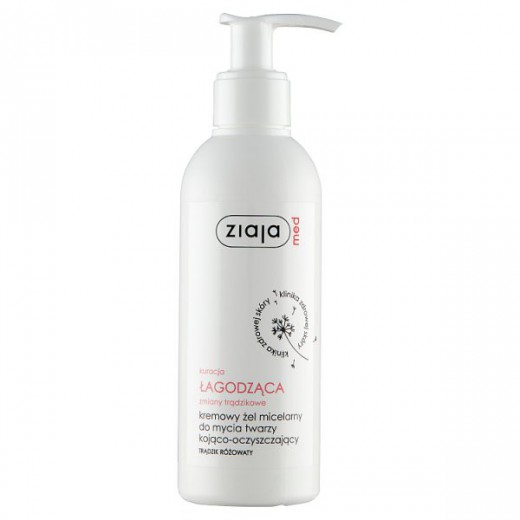 Ziaja Med Kuracja łagodzaca, Trądzik różowaty, kremowy żel micelarny do mycia twarzy kojąco-oczyszczający, 200 ml